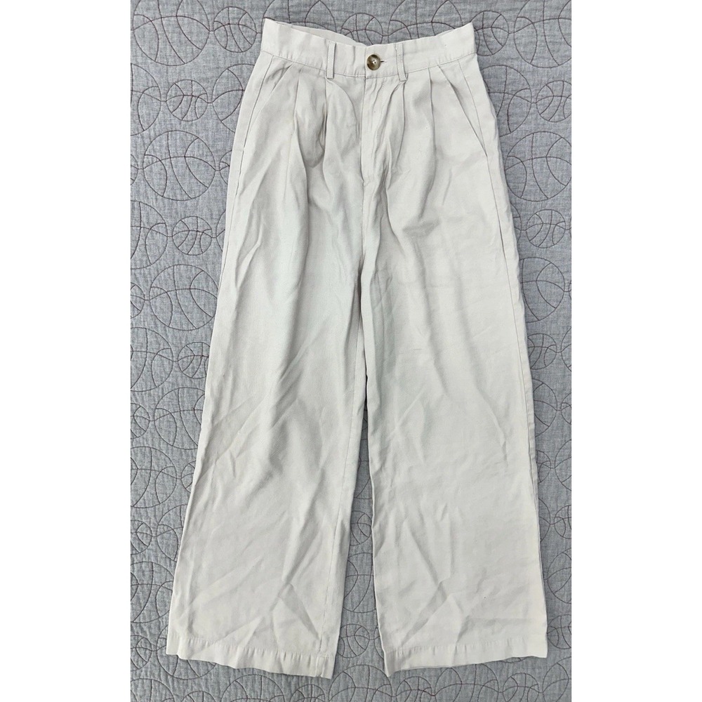 Miou Muse Trousers Beige Pleated Wide Leg High Waist / Women's Small